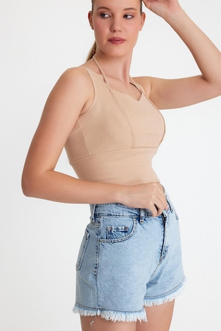 Polo State Kadın Ense Biye Detaylı Crop Bej