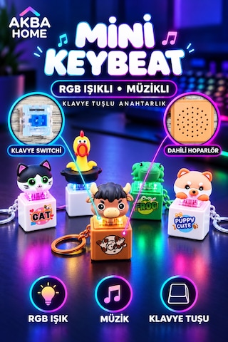 Mini Keybeat Rgb Işıklı Müzikli Klavye Switchli Sevimli Figür Anahtarlık