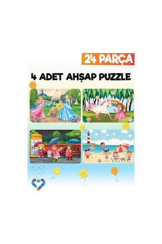 Ahşap Çocuk Puzzle 24 Parça 4 Adet-2