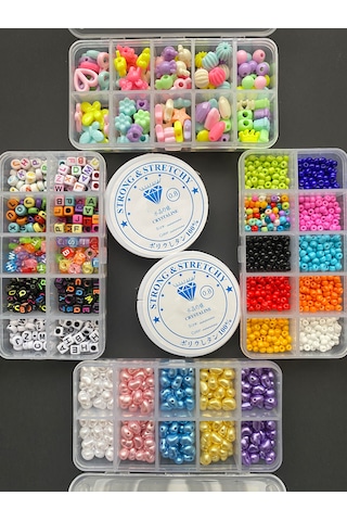 4 Kutulu Hobi Takı Yapma Seti Kolye Bileklik Halhal Telefon Charm