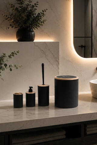 Decorev 4'lü Banyo Seti Siyah Tuvalet Kova Wc Set Siyah