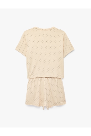 Koton Puantiyeli Rahat Kalıp Kısa Kollu Bisiklet Yaka Şortlu Pijama Takımı Bej Desenli 7wlk40114mk Ekru