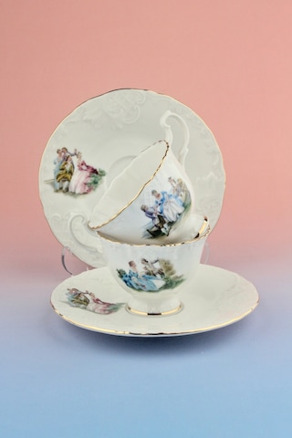 Altın Yaldızlı Markis 2 Kişilik Kahve Fincan Takımı Beyaz - Altın