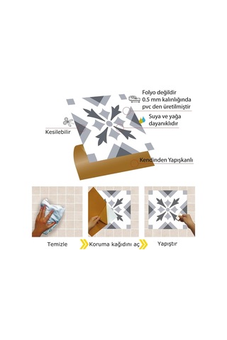 Kendinden Yapışkanlı Geometrik 05 Desenli Pvc Karo, Fayans Çıkartması, Duvar Zemin Kaplama, Yapışkanlı Fayans K