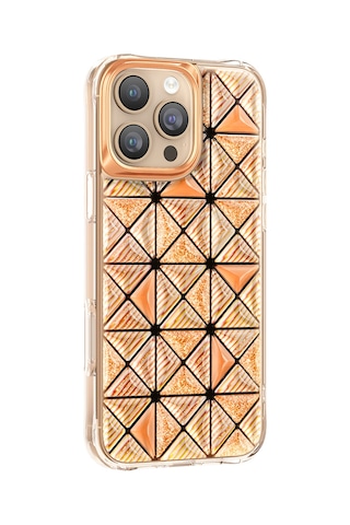 İphone 16 Pro Max Uyumlu Kılıf 3d Buz Blok Desenli Zore Paris Kairo Tpu Kapak Turuncu