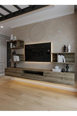 Resital Ledli Duvara Monte Tv Sehpası - Ceviz - W6014-2 Ceviz