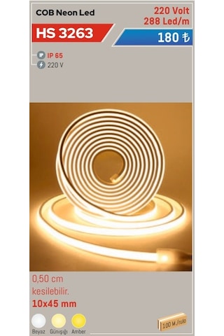 Cob Neon Led, Beyaz Işık, 10x45mm Hs 3263