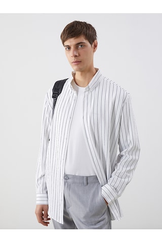 Lcw Vision Beyaz Slim Fit Çizgili Erkek Gömlek