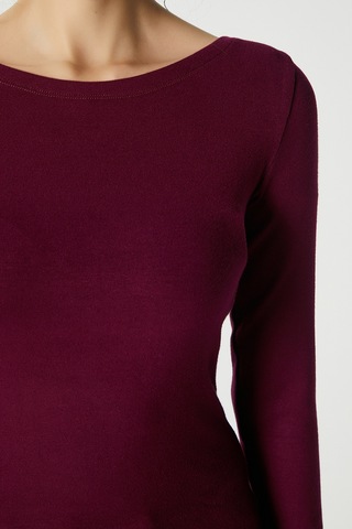 Ritnice Kayık Yaka Need Uzun Kollu Mürdüm Soft Top / Bluz Mürdüm