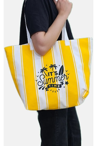 Summer Time Baskılı Ağzı Fermuarlı Kadın Plaj Çantası Çok Renkli