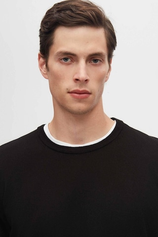 Regular Fit Siyah Tüylenme Yapmayan Bisiklet Yaka Triko Kazak Siyah