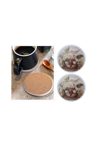 Seramik Bardak Altlığı 2 Li Set Üzüm Desenli 10x10cm Çok Renkli