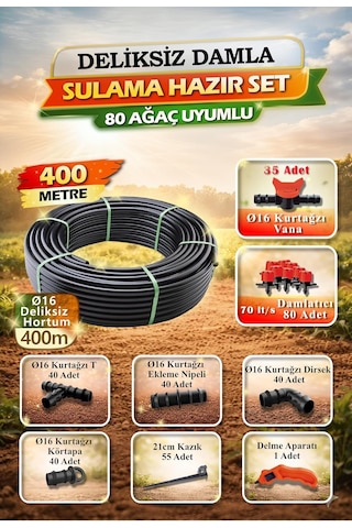 400 Metre 16mm Deliksiz Damla Sulama Hazır Set 80 Damlatıcılı Hs0007