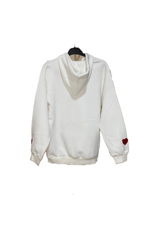 Madame Sare Kalpli Nakışlı Sweatshırt Şardonlu Premium Beyaz