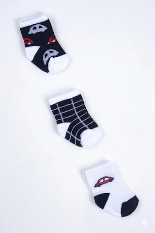 Cocole Socks Erkek Çocuk Soket Çorabı 3 Lü Set Pamuklu Araba & Ekose Desenli Çok Renkli