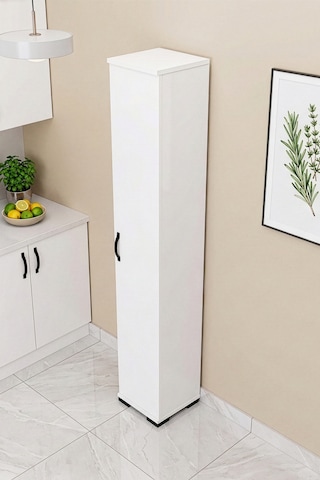 Mutfak Dolabı Çok Amaçlı Dar Kiler Dolap Raflı Kapaklı Organizer 5 Katlı Beyaz