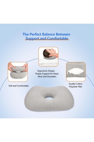 Geeksen Yatakta Kulak Koruyucu Yastık - Yan Yatanlar İçin Ergonomik Tek Delikli Gri Kulak Rahatlatıcı Yastık Gri