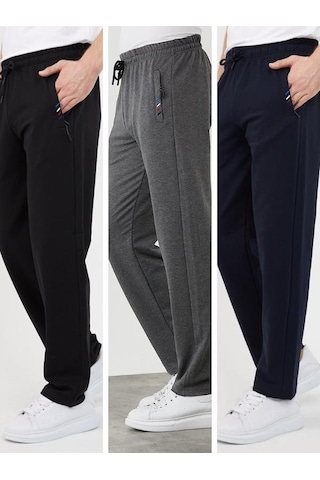 COMEOR Erkek 3'lü Eşofman Altı Fermuar Cep Nakış Detaylı Düz Paça Rahar Kesim