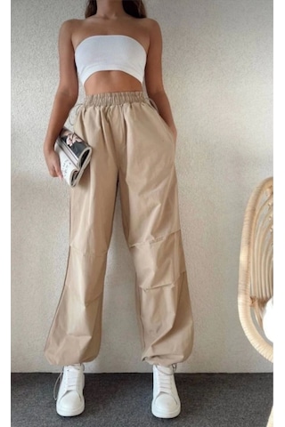 Efnaz Style Cepli Paraşut Pantalon - Bej