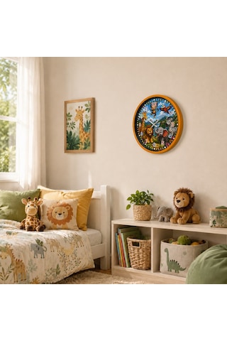 Neşeli Orman Turuncu 36 X 36 Cm Çocuk Duvar Saati Renkli