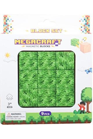 Megacraft Manyetik Bloklar Çim Desenli Blok 9 Parça Mc1403