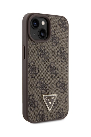 Apple Uyumlu iPhone 15 Kılıf Guess Lisanslı Pu Deri Taşlı Üçgen Logo 4g Desenli Strass Kapak Siyah