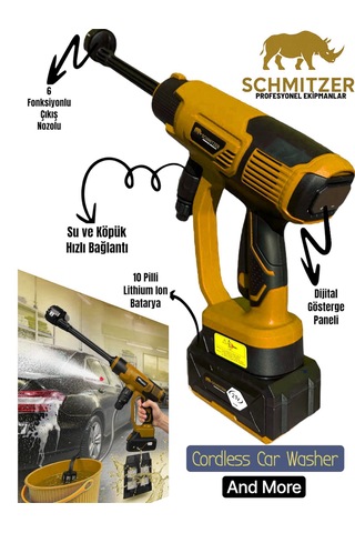 Schmıtzer Sch-2002t Pro 21v Brushless Motor Yüksek Basınçlı Şarjlı Oto Araba Yıkama Makinesi 3 Kademe Dijital Göstergeli 30