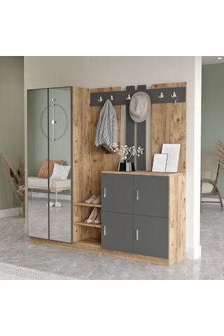 Yurudesign Gibson Vestiyer Portmanto Ayakkabılık Çam-Antrasit