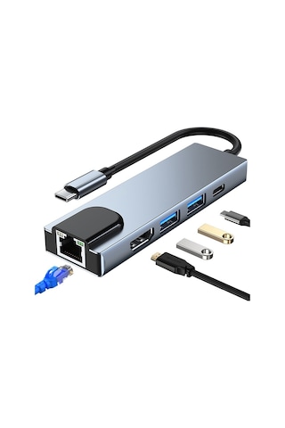 Tr-12 4K Hdtv - Rj45 5 Port Type-C To 100 Mbps Apple Uyumlu MacBook Hub