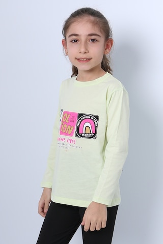 Hçm Kız Çocuk Uzun Kollu Tshirt 4 Mevsim Bisiklet Yaka Cool Edition Baskılı D45 Yeşil