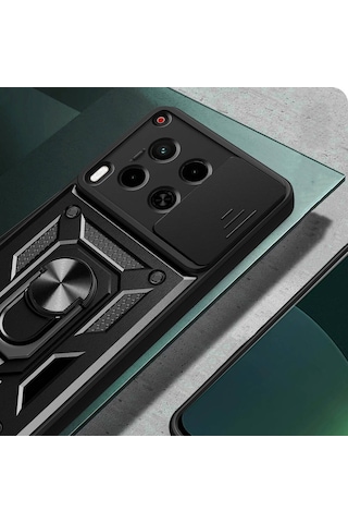 Nourthkiingdom Tecno Camon 30 Kılıf Magnetik Standlı Kamera Korumalı Nrtk Sürgülü Vega Kapak-siyah Siyah