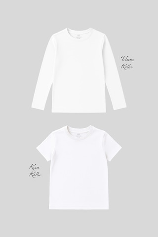 Standart Fit Basic O Yaka 2li Paket Beyaz Unisex Çocuk T-shirt Beyaz