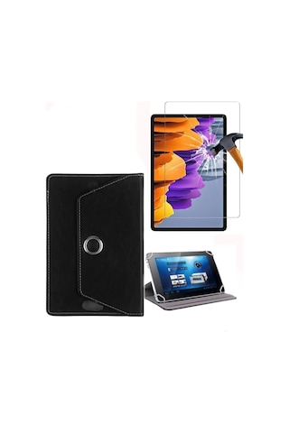 Hometech Alfa 8tx Uyumlu Universal Dönerli Standlı Kılıf + Ekran Koruyucu Arka Kapak