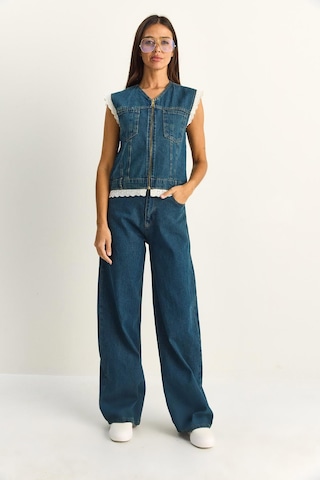 Shade Kadın Dantel Detaylı Denim Yelek Ve Wide Leg Pantolon Denim Takım 8210 60286153 - Lacivert