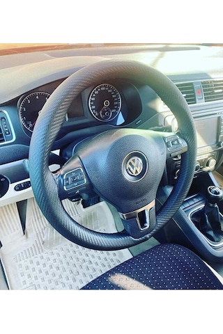 Dikişli Direksiyon Kılıfı Karbon Deri Siyah Dikişli Volkswagen Jetta İçin Renkli