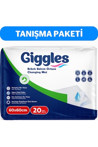 Giggles Bebek Bakım Örtüsü 60x60 Alt Açma Bezi 2 Paket 20 Adet
