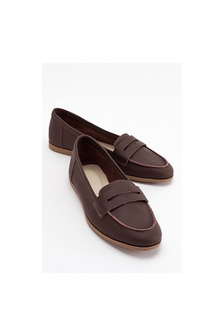 Luvishoes F02 Kahve Cilt Hakiki Deri Kadın Babet Kahverengi
