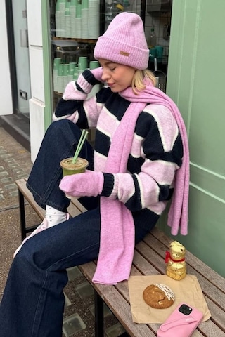 Madmext Pembe Bisiklet Yaka Çizgili Triko Kazak Mg2643 Pembe