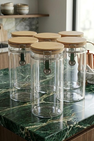 Bambum Mada 1300Ml 20 CM 6 Lı Kelepçeli Vakumlu Boroslikat Cam Set