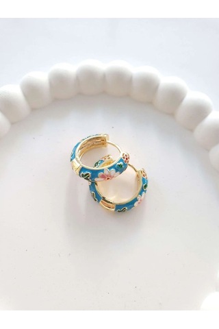 Çelik Gold Mineli Mavi Botanik Kadın Küpe Sevgiliye Hediye Altın