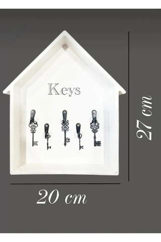 Beyaz Kapı Yanı Home Keys Anahtarlık Dekoratif Desenli 5 Askılı Siyah