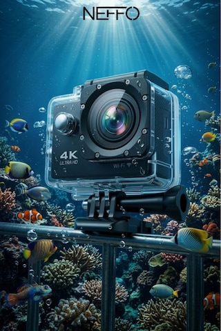 Aksiyon Kamera 4k Ultra Hd 170 Derece Çekim Wifi Bağlantılı 4k 30 Fps 16 Mp Siyah