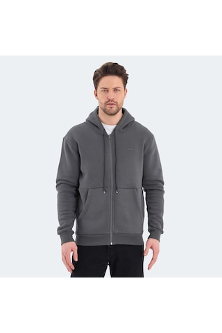 Slazenger VONDA Erkek Fermuarlı Kapüşonlu Cepli Koyu Gri Sweatshirt