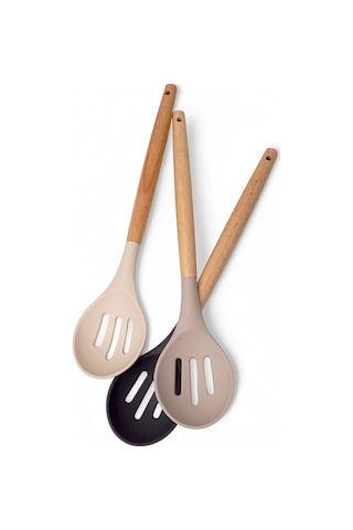 Deconox Bambu Saplı Silikon Delikli Servis Kaşığı, Bambu Uzun Silikon Delikli Servi Kaşığı 27cm 3 Re Sku: Smg8690010540751