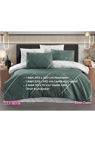 Ranforce Light Reflection Dark Green Çift Kişilik Nevresim Takımı Koyu Yeşil