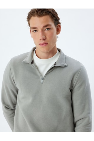 Koton Yarım Fermuarlı Yaka Sweatshirt Uzun Kollu Pamuk Karışımlı Gri 5wam70002mk Gri