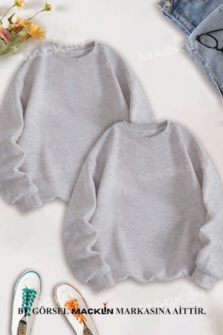 Macklin Sevgili Çift Kombin Hızlı Ve Öfkeli Bullet & Suki Sırt Baskılı Bisiklet Yaka Sweatshirt 2li Takım Gri Mck1329 Gri