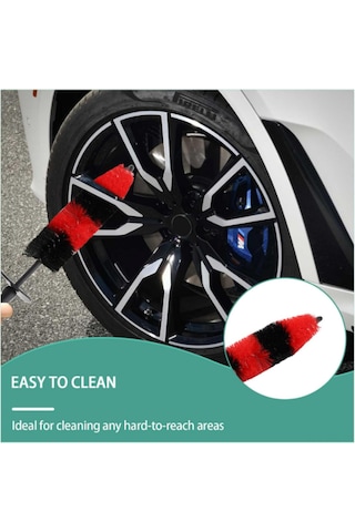 Gajeena Kırmızı Siyah Jant Temizleme Fırçası - Polipropilen Kıllı, Ergonomik Saplı, Detaylı Temizlik İçin İdeal