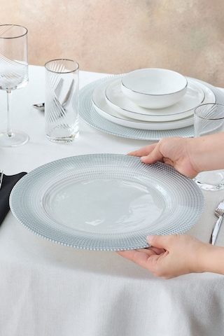 Karaca Home Marisa Yuvarlak Supla Simli Gümüş Beyaz 33 Cm Gümüş