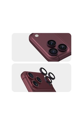 Apple Uyumlu iPhone 18 Pro Max Youngkit Alloy Parlama Önleyici Kamera Lens Koruyucu Aparatlı Bordo